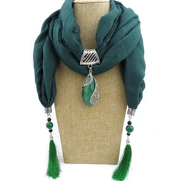 12 farben Frauen Anhänger Schals Schmuck Lange Quaste Halskette Schal für Damen Schalldämpfer Schal wickelt Lange Schals: Türkis