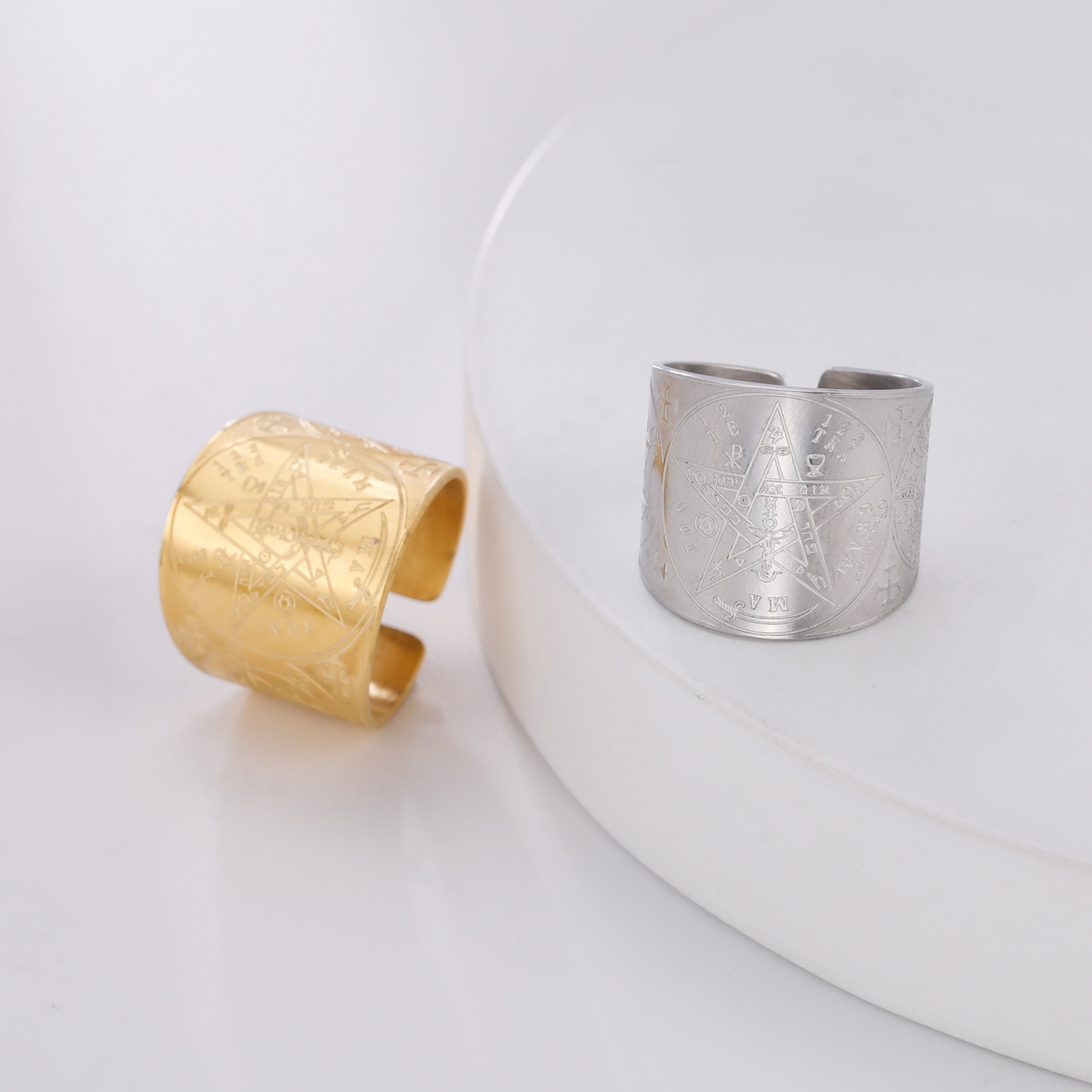 Anillo de tetragrammatón con pentagrama de brujería, anillo de dedo con pentáculo de acero inoxidable para hombres, amuleto de protección de energía antigua, joyería