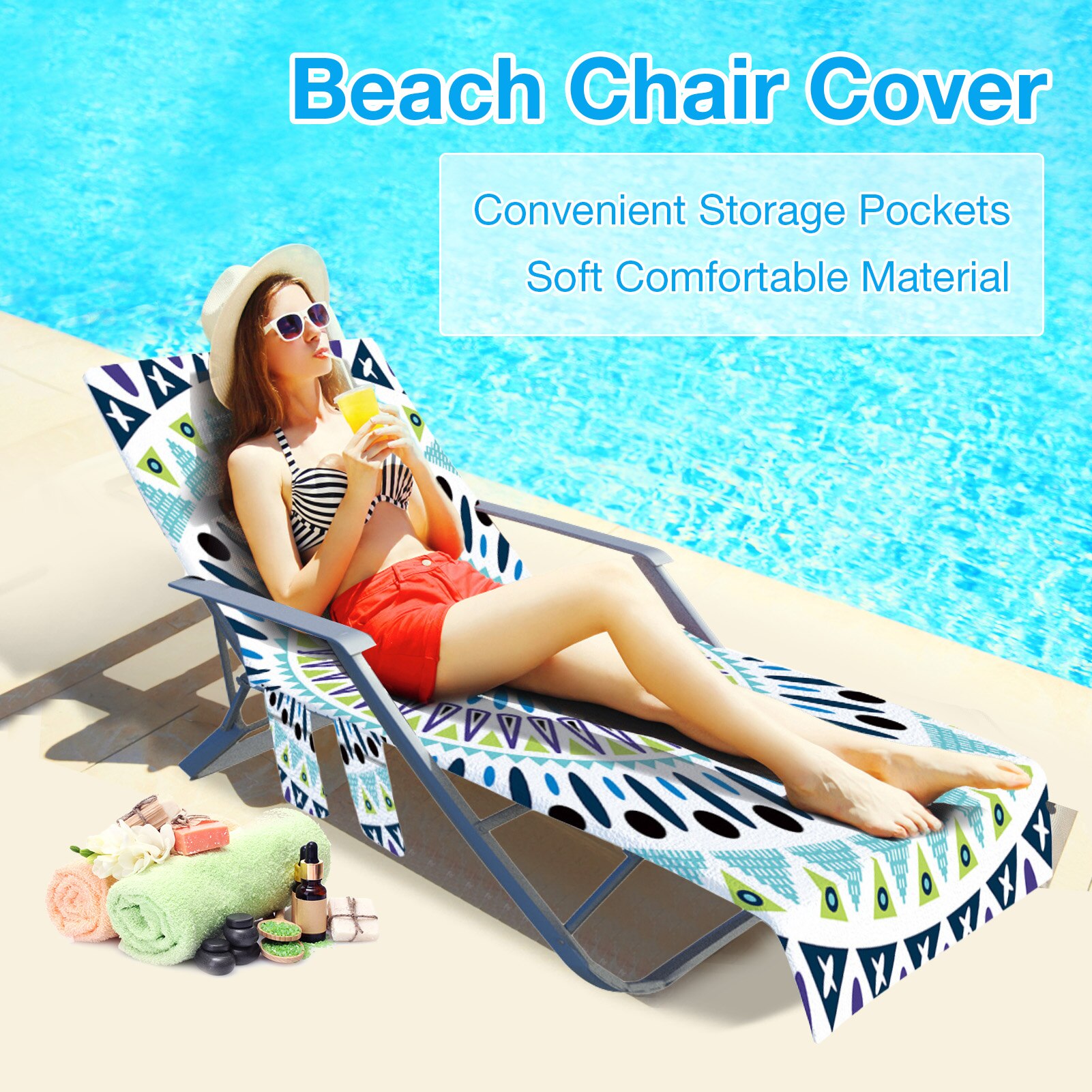 Fauteuil Cover Met Side Pocket Soft Microfiber Sling Stoel Zomer Strandlaken Print Serie Zonnebaden Lounger Handdoek Voor Strand