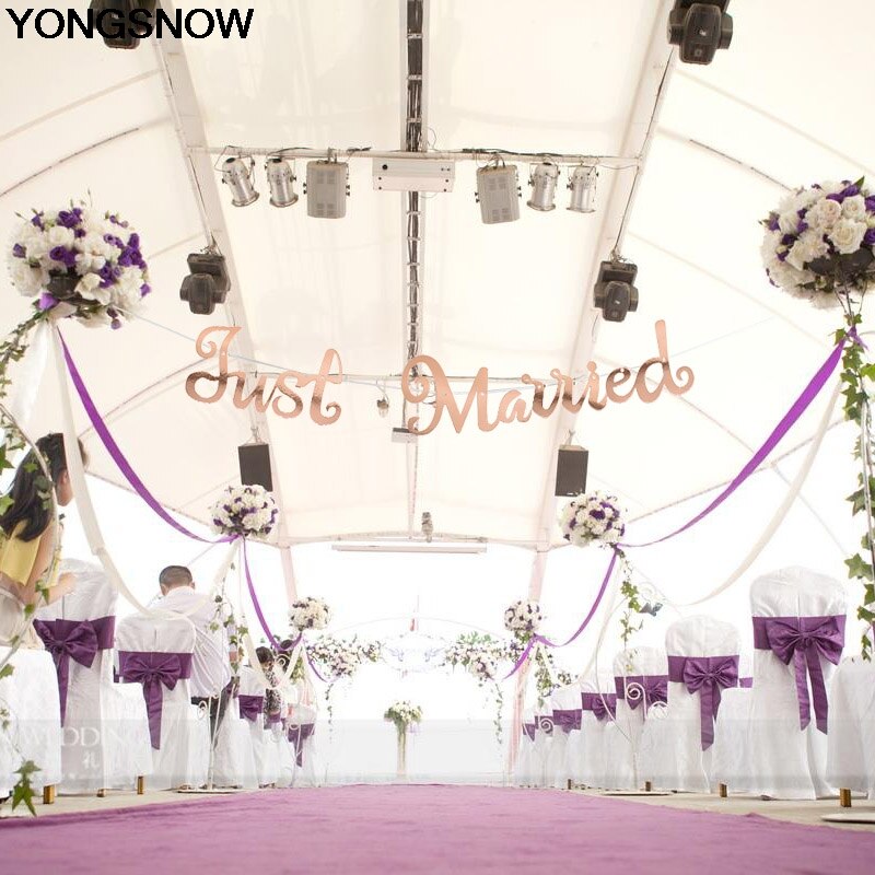 Goud Zilver Gelukkige Verjaardag Gewoon Getrouwd Happy Wedding Banner Garland Voor Wedding Party Verjaardag Opknoping Gors Decoratie Favor