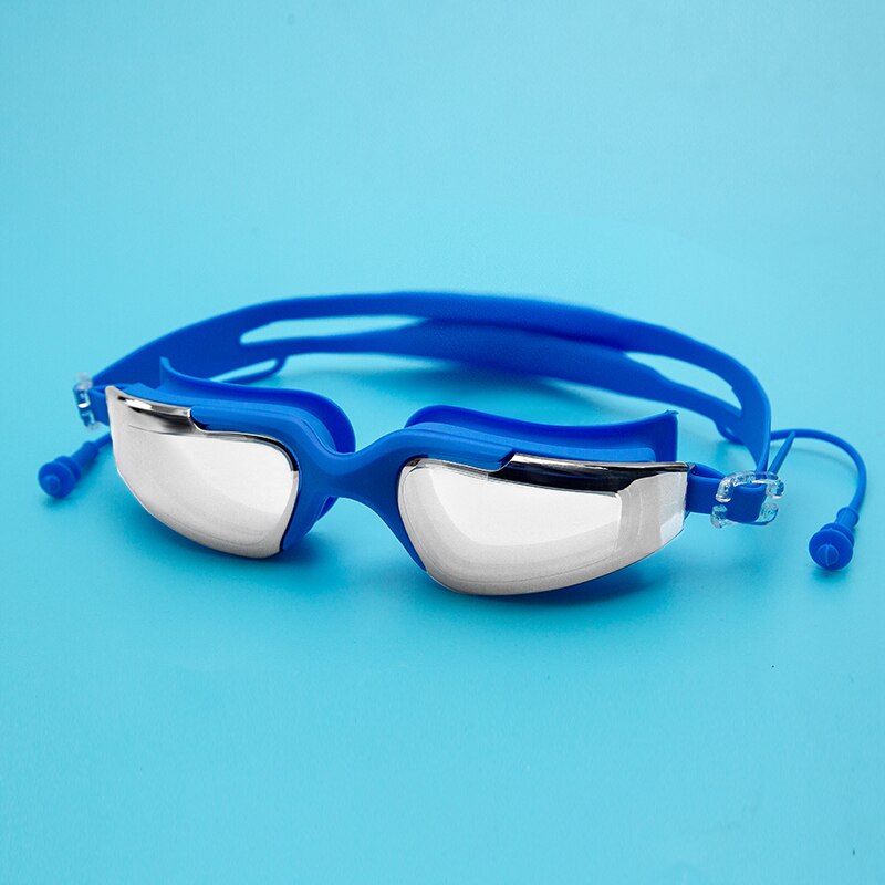 Galvaniseren Uv Anti-Fog Badpak Bril Zwemmen Duiken Verstelbare Zwembril Dames Mannen Zwemmen Goggle Ear Plug: Blue