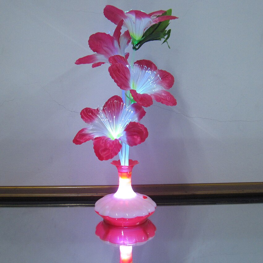 Fiber Optic Light Flower Vase Artificial Floral Arrangement LED Color Changing Fiber Optic Lamp Nightlight for Party Decoration