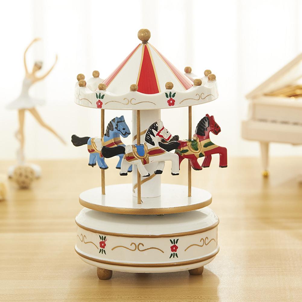 Merry-go-round Music Boxes Geometric Music Baby Room Decoration Unisex Wooden Christmas Horse Carousel Box Home Decor