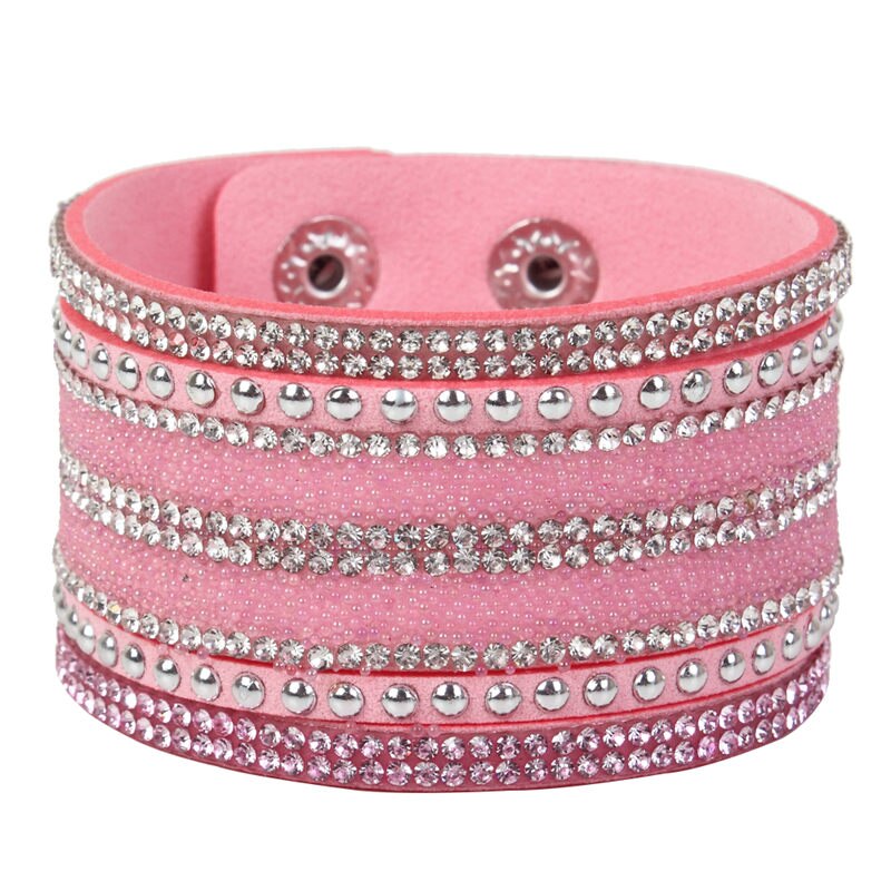 Multilayer Leather Rhinestones Wide Bracelets&Bangles Women Girls Men Chain Charms Wrap Bracelet Wristband Party Jewelry: B1963 G