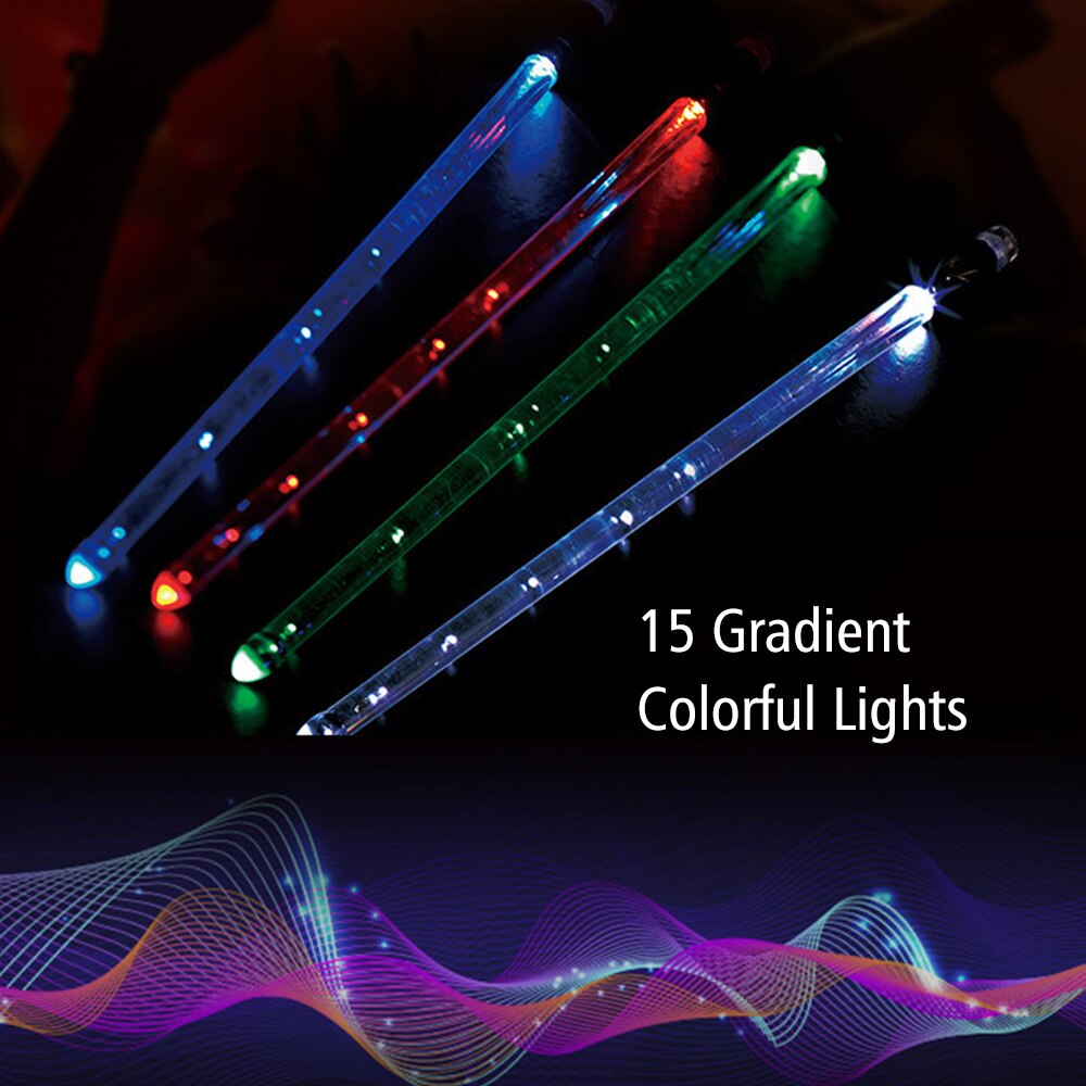 Baquetas de batería con luz LED, luces de colores 15 degradadas, carga USB, interruptor de encendido/apagado, accesorios de tambor