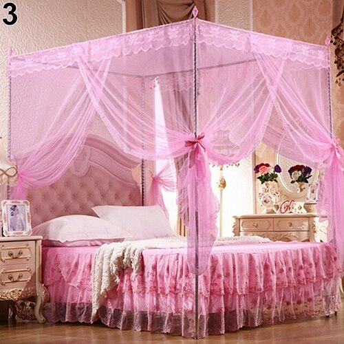 Four Corner Post Student Canopy Mosquito Net No Frame Mosquito Repellent Tent Insect Reject Canopy Bed Curtain Bed Tent: Red / King