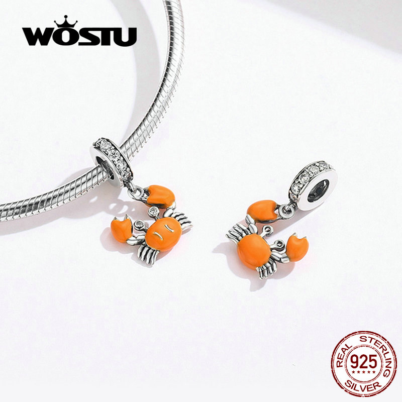 WOSTU 100% Echt 925 Sterling Zilveren Charm Dangle Zomer Krab Pedant Kralen Fit Armband Sieraden DAC076