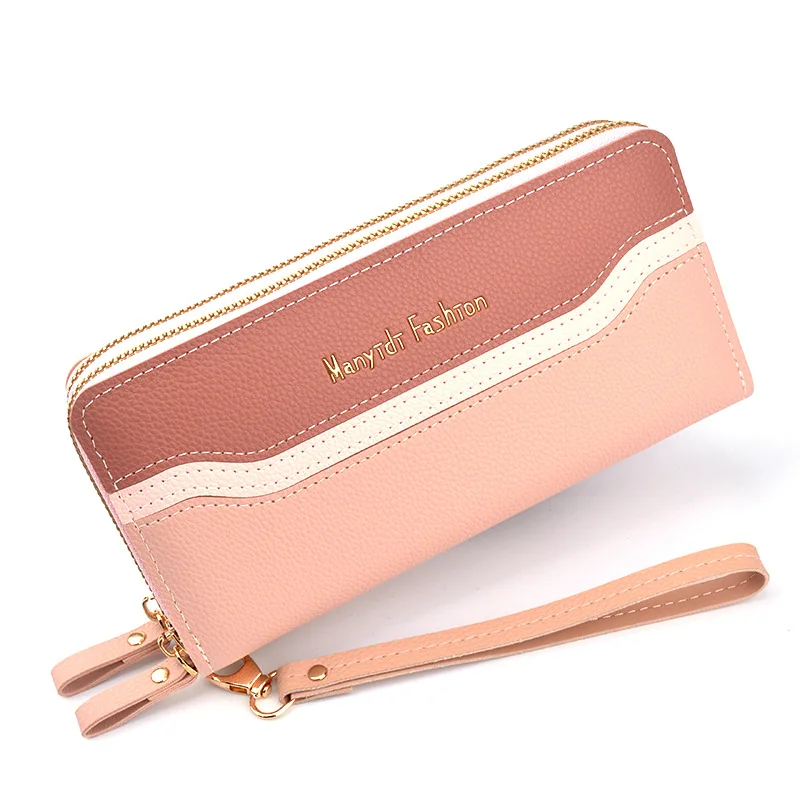 Wallet Ladies Long Double Zipper Large Capacity Clutch Splicing Contrast Color Mobile Phone Bag Wallets for Women