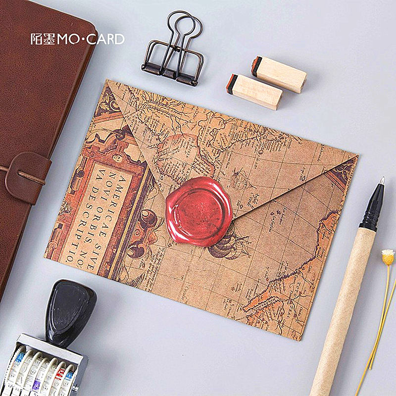 40pcs Sealing Wax Paper Envelopes Classical Color Kraft Blank Paper Sticker Window Envelopes Wedding Invitation Envelope