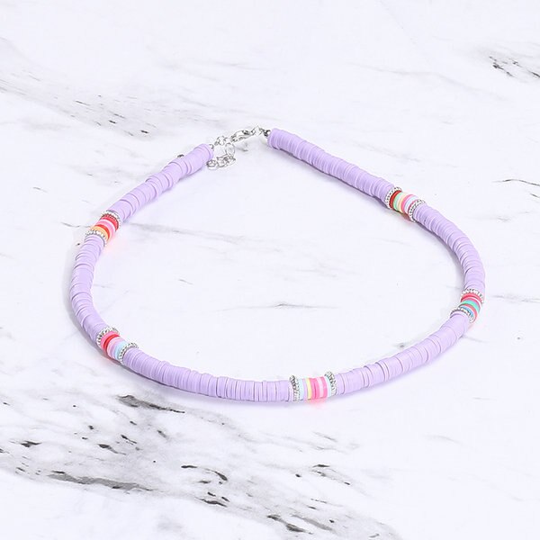 G. Ycx 6 Mm Strand Heishi Kralen Kraag Kettingen Regenboog Gestreepte Polymeer Klei Strand Surfer Ketting Choker Voor Vrouwen Meisje: purple