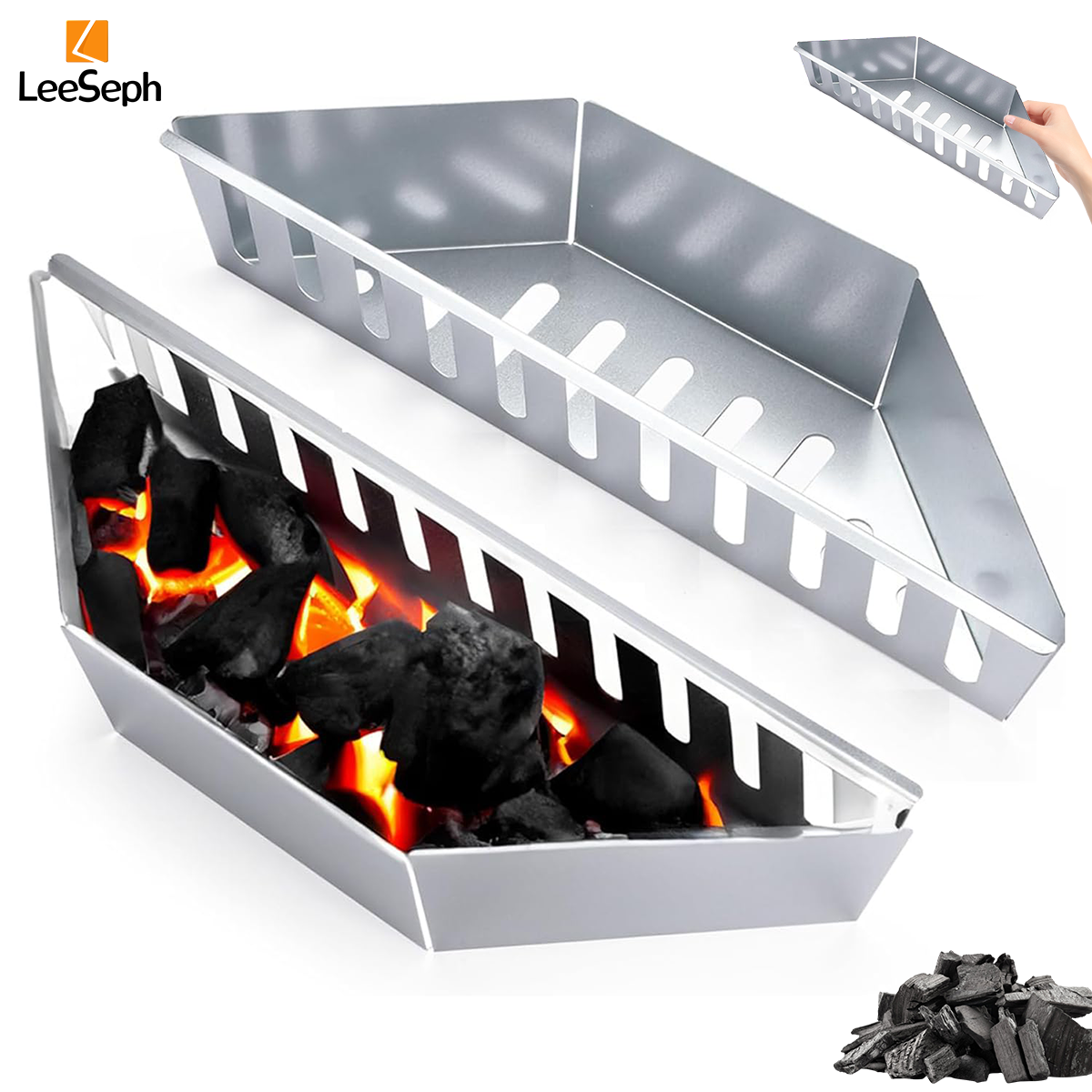 Leeseph Holzkohlekorb aus Edelstahl, Grillzubehör für Grills und Wasserkocher, Holzkohlegrillzubehör