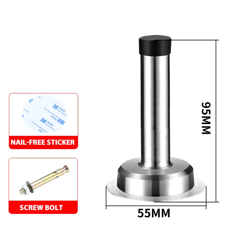 ZEXEF Edelstahl-Türstopper, Wandmontage, Türstopper, Gummihalter, Fang, Bodenbefestigung mit Schrauben, Heim-Hardware: Black