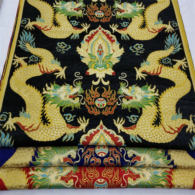 C582 1 yard sort / rød / blå drage jacquard kinesisk traditionel silke brokadestof cheongsam duge vægdekoration tøj