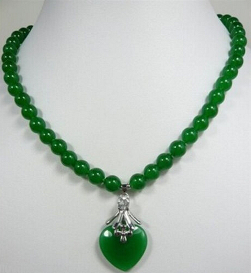 >Noblest 8mm green/ necklace 17 inch +heart love pendant