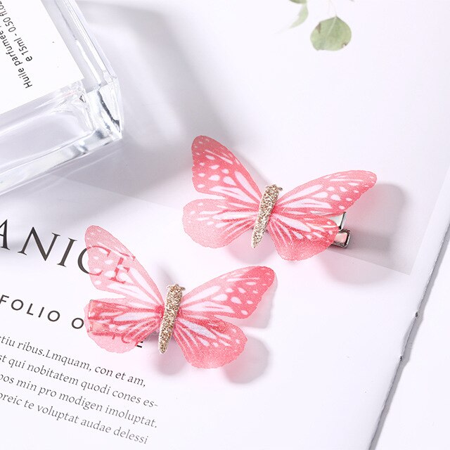 2PCS/Set Baby Fairy Shining Butterfly Hairpins Sequins Hair Clips Barrettes Colorful Clip Kids Party Wedding Cosplay Photography