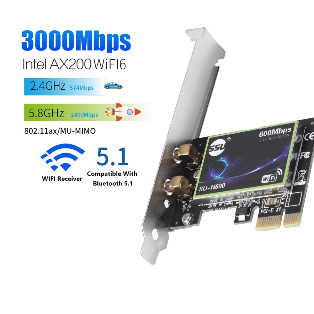 2.4G/5GHz Dual Band Gigabit PCI-E 1X Wireless Network Card Bluetooth-compatible 5.1 PCI Express WiFi Receiver Adapter for PC