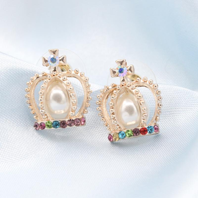 Koreaanse Rhinestone Oorbellen Sieraden Kroon Geometrische Ronde Stud Oorbellen Voor Vrouwen Charm Bloem Ster Maan Oorbel Sieraden: 15