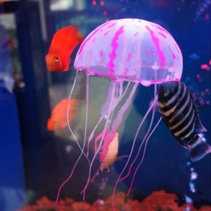 Medusas artificiales brillantes para decoración de Acuario, ornamento realista de silicona para pecera