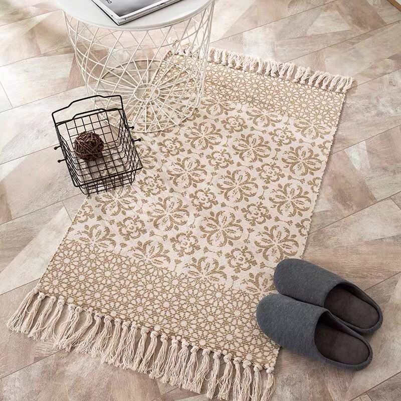 Bohemian Tassel Simple Cotton Linen Retro Ethnic Style Carpet Floor Mat For Bedroom Living Room Bedside Small Prayer Rug 60x90cm: 1