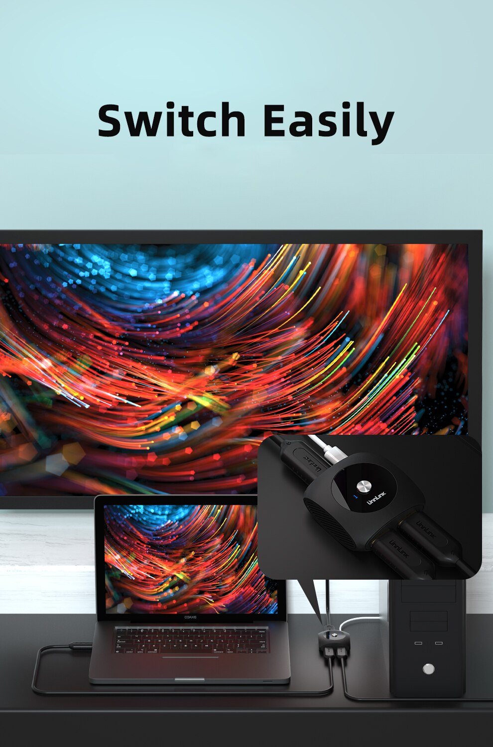 UNNLINK Displayport Switch DP Splitter DP Bi-Directional Switcher 2X1/1X2 8K 60Hz 4K 120Hz for Monitor Computer TV Box Laptop