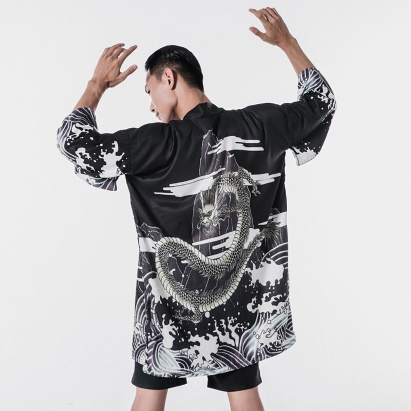 Men Japanese Kimono Print Yukata Coat Samurai Hara... - Vicedeal