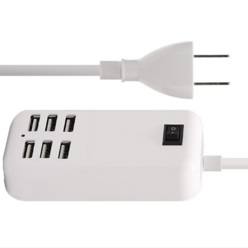 Usb-ladegerät-hub mit 6 anschlüssen 5v desktop-usb-wandladestation, reise-ladestation mit us-/eu-stecker, netzteil für iphones, 6- port-usb-ladegerät