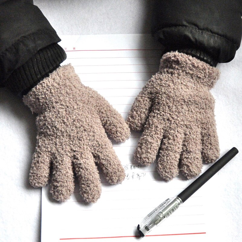 Winter Warm Plus Velvet Thick Gloves Cute Winter Kids Gloves Coral Fleece Children Plush Full Finger Keep Warm Solid Gloves