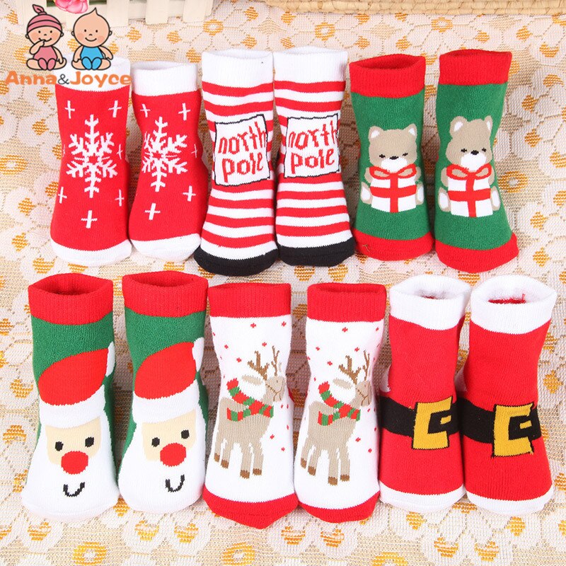 6 paar/partij winter baby meisjes jongens kindersokken kinderbadstof sneeuwvlok eland kerstman kerstbeer