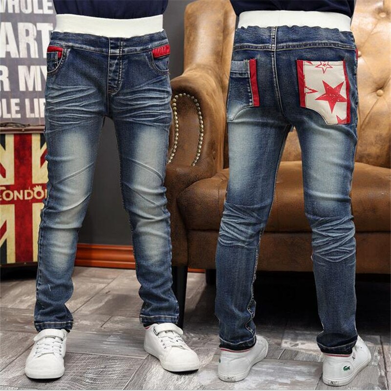 Lente Kinderkleding Jongens Jeans Grote Maagd Casual Kids Broek Lange Broek Mode Ban Kleur Rits Voeten broek