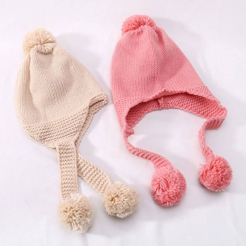Kinderen wintermuts schattige pompon gebreide babymutsen effen kleur bescherm oorkap voor kinderen jongens meisjes warme benaie