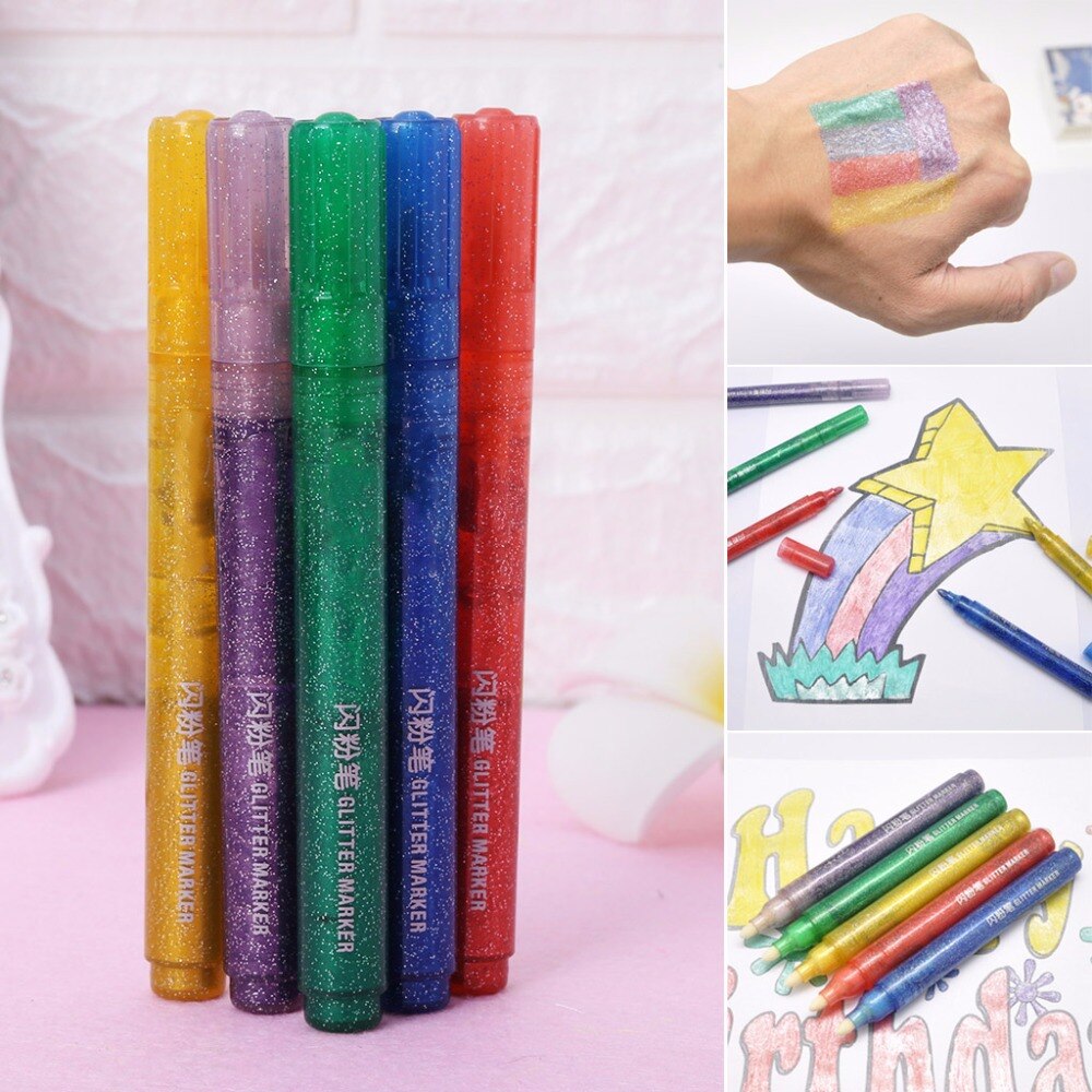 Rotuladores mágicos de purpurina, colores brillantes para bolígrafos de dibujo, pintura, Papelería, Material Escolar, C26, 5 uds.