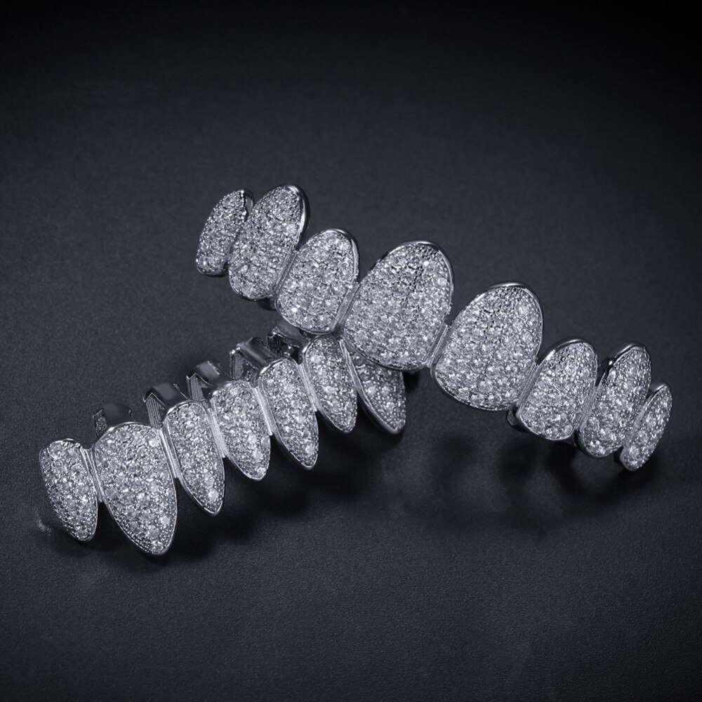 Uwin Zirconia Grills Set Zilver Kleur Tanden Grills Hiphop Halloween Iced Out Top &amp; Bottom Dental Grills Body Sieraden