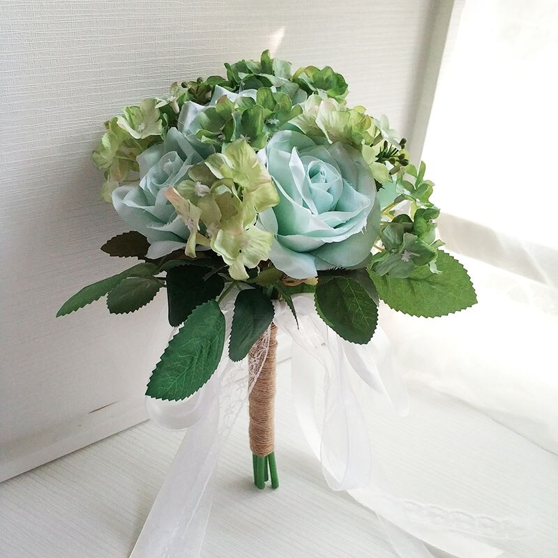 LKY Fr mariage Bouquet mariée Bouquet fleurs mariage soie Roses hortensia rose bleu Bouquet demoiselles d'honneur décoration accessoires: Lake Blue Bouquet