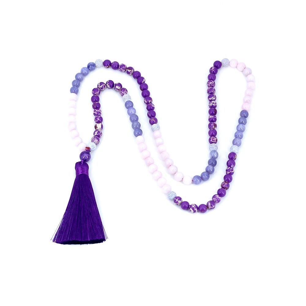 Collar Japamala para mujer, borla púrpura, collar con cuentas, piedra Imperial, meditación, Yoga, fuente disponible, joyería femenina 108