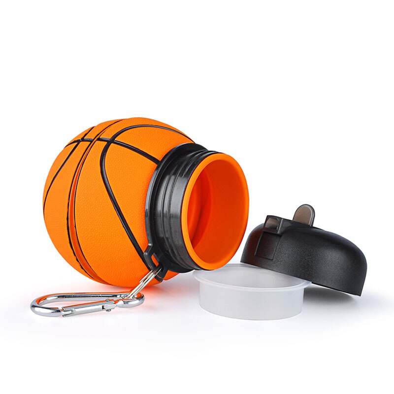 Botella de agua de silicona para baloncesto con pajita, plegable, para viajes, no botellas tóxicas, para acampar, 1 ud., 550ml