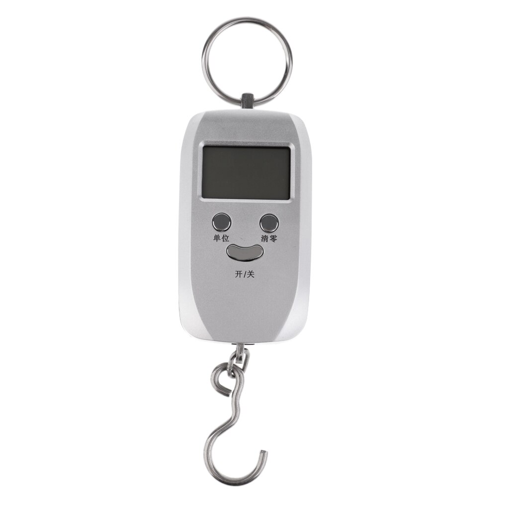 Básculas compactas LCD Digital para colgar equipaje, báscula electrónica de viaje de pesca, herramientas de pesca con retroiluminación: Silver Round Handle