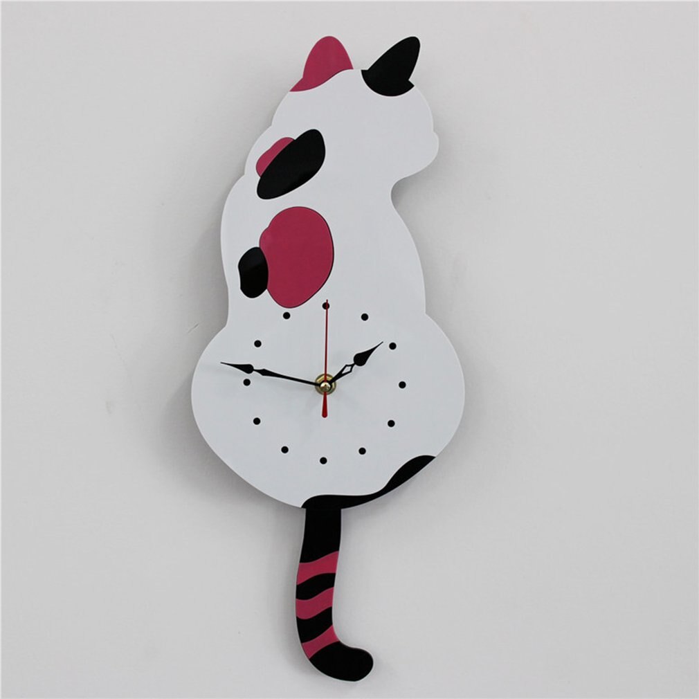 Home Decoration Living Room Wagging Tail Cat Wall Clock Acrylic Wall Clock Modern Cute Cat Clock Move Silence