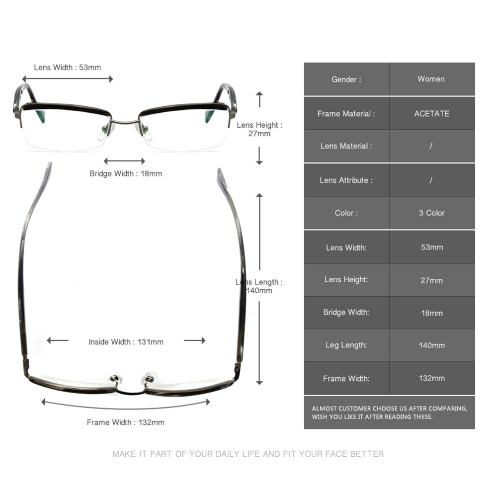 Optical Eyeglass Metal Rectangle Frame Acetate Temple Office Lady Women Gray Demi Color Home Outgoing LX-B0037
