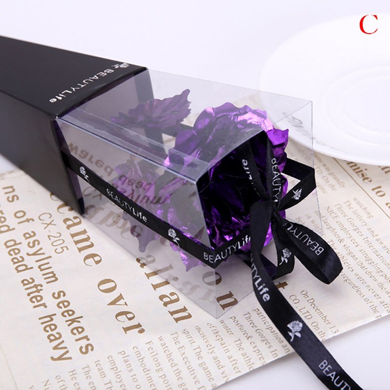 24k Gold Foil Rose Flower Long Stem Golden Dipped Flower Handcrafted Handmade Rose Flower Valentine's Day: Purple