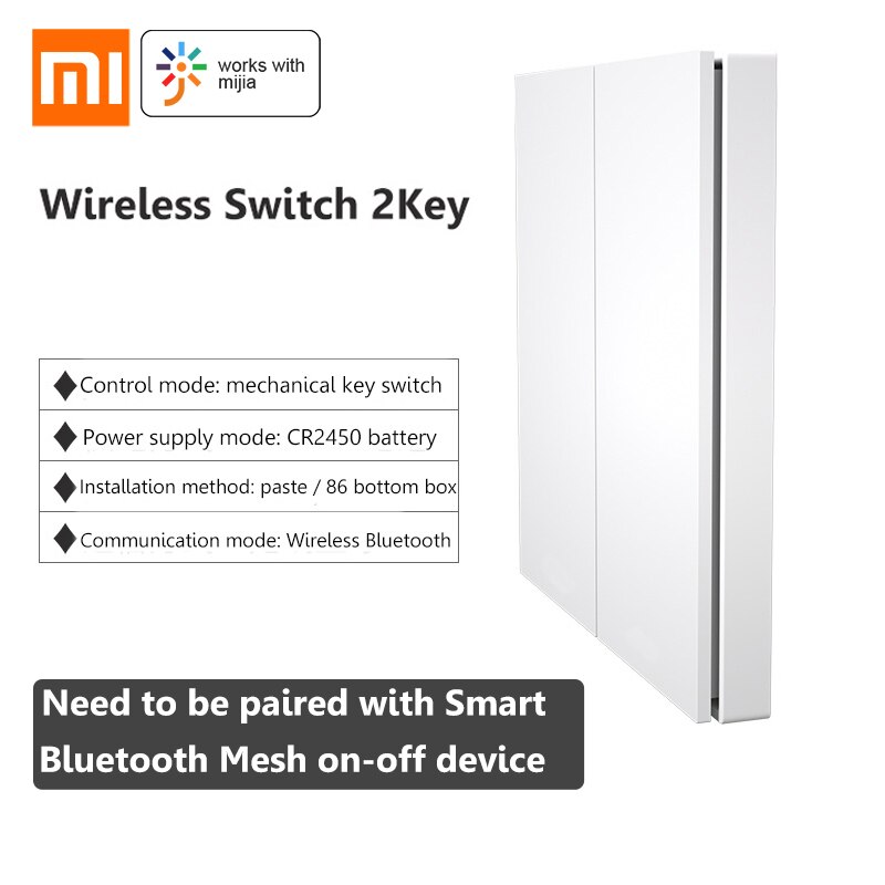 Xiaomi Mijia APP Smart Bluetooth Mesh On-Off device Smart Remote Control Light Switch No Line Modification With Timing Function: Wireless 2Key