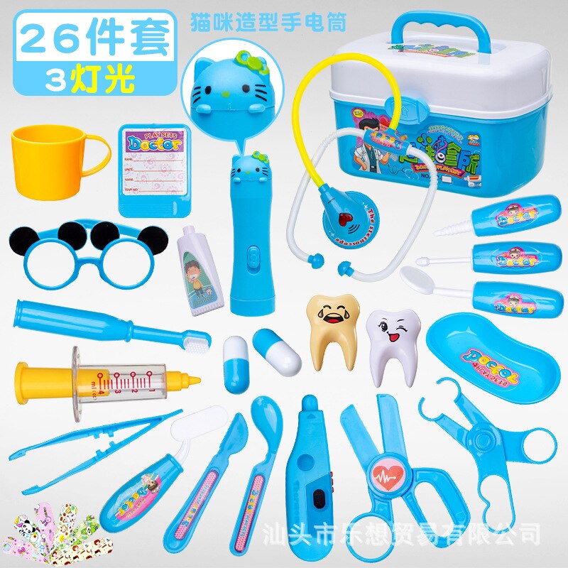 Arzt Spielzeug Set Kinder Spielen Haus GIRL'S Baby SCHÄTZEN LEBEN Modell Werkzeug Kits Injection Echometer:  Blue  26 Pieces Doctor Toy  Band 3 Lights 