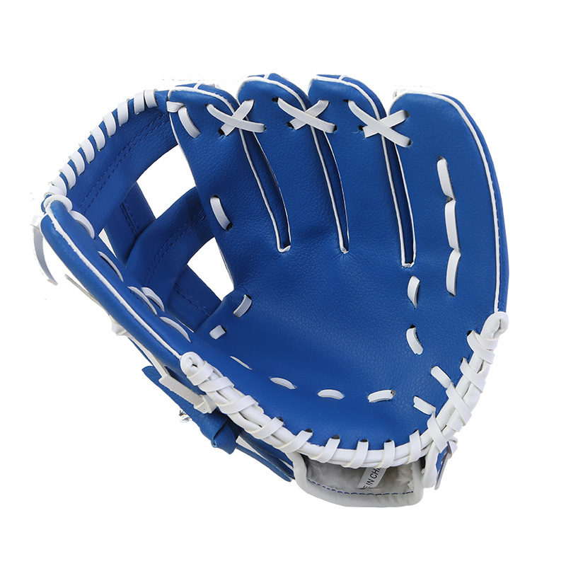 freundlicher Baseball Handschuh Leder Verknüpfungen Hand Männer Zubehör weicher Ball Handschuh Ausrügestochen Baseball Schlagen Handschuhe Guante weicher Ball Baseball: Blau / l