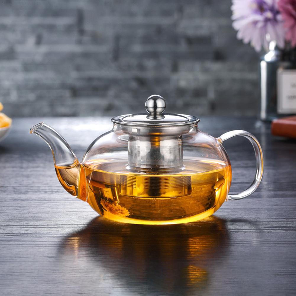 Clear Borosilicate Glass Teapot with Stainless Steel Infuser Strainer Heat Resistant Loose Leaf Tea Pot Tool Kettle Set