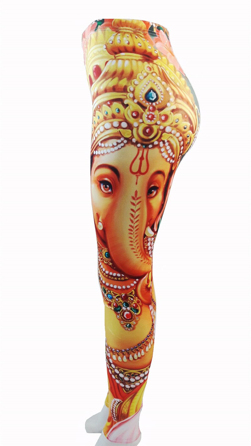 Jigerjoger vinter tykt stof egypten indisk stil lotus blomstret sort mandala leggings plus størrelse xl kvinder atletisk yoga bukser: Ganesha legging / S