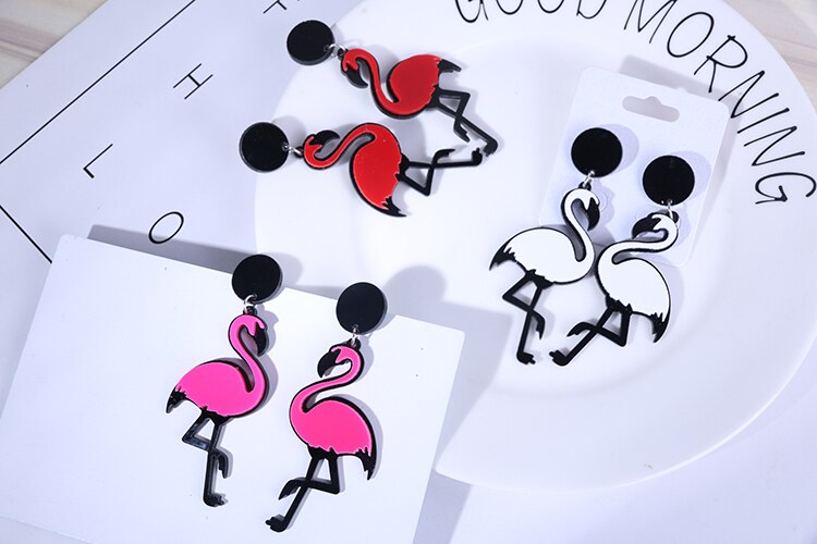 Mode Grote Acryl Flamingo Oorbellen Voor Vrouwen Meisje Punk Vogels Dangle Lange Oorbellen Vrouwelijke Brincos Partij Sieraden