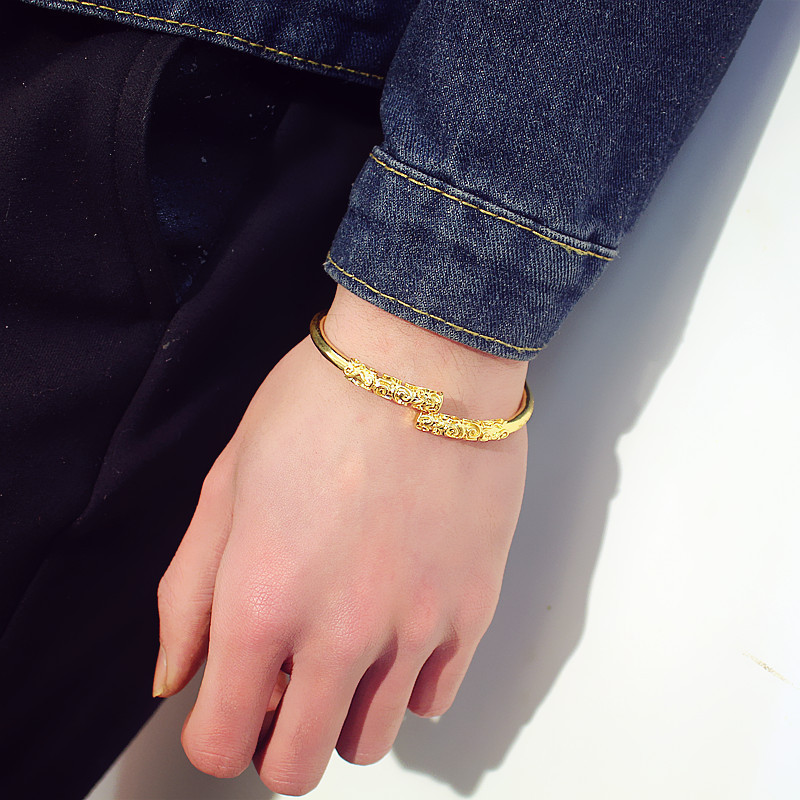Pulsera de aro dorado para adolescentes, accesorios de estilo tradicional chino, brazalete Vikingo, brazalete para hombres y mujeres: hoop- gold