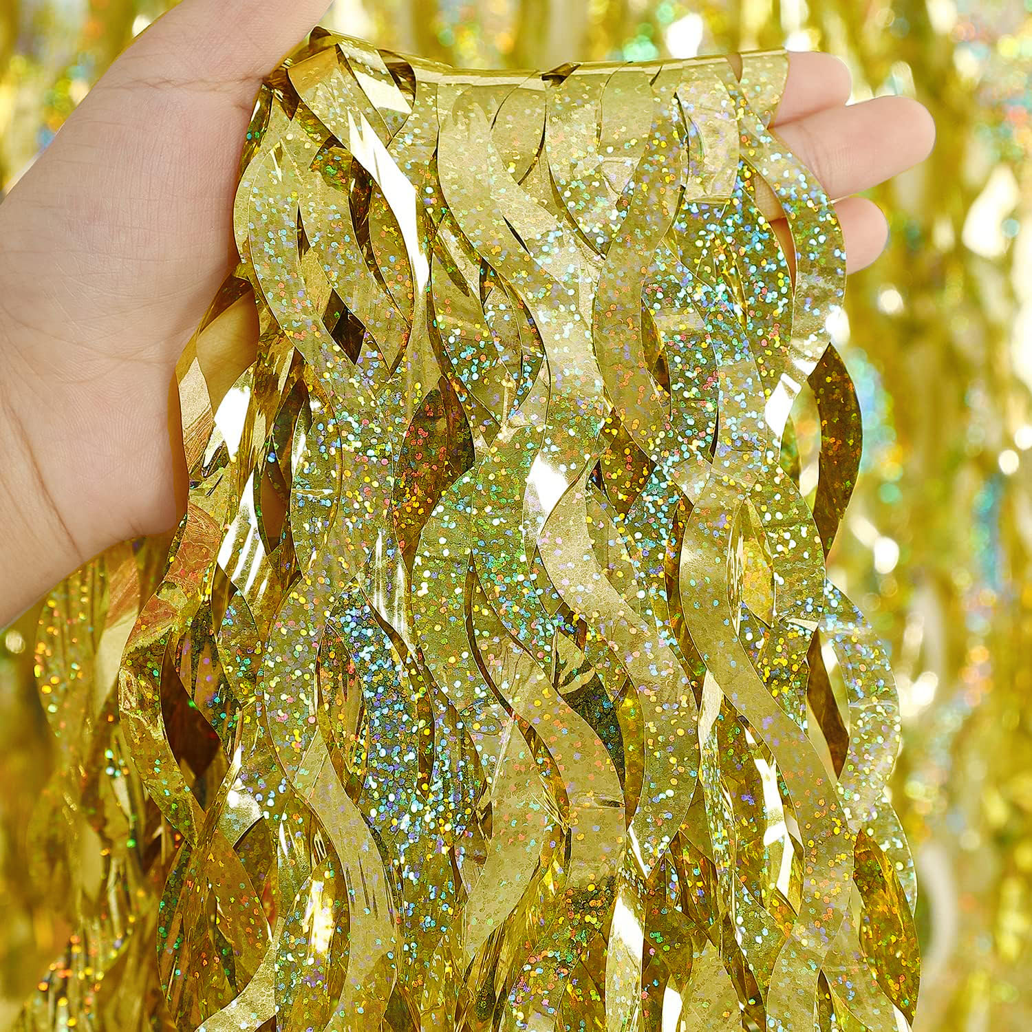 Cortinas con flecos de lámina de oropel brillante, telón de fondo con flecos de lámina de Metal azul y morado, cortinas de pared para Baby Shower, telón de fondo de de sirena: M / Amarillo fluorescente