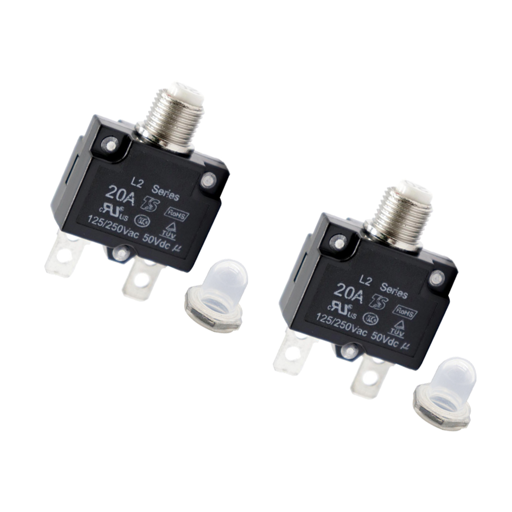 Disjoncteur à bouton-poussoir, 2 pièces, 20 ampères, avec couvercle Transparent, étanche, cc 50V AC 125-250V