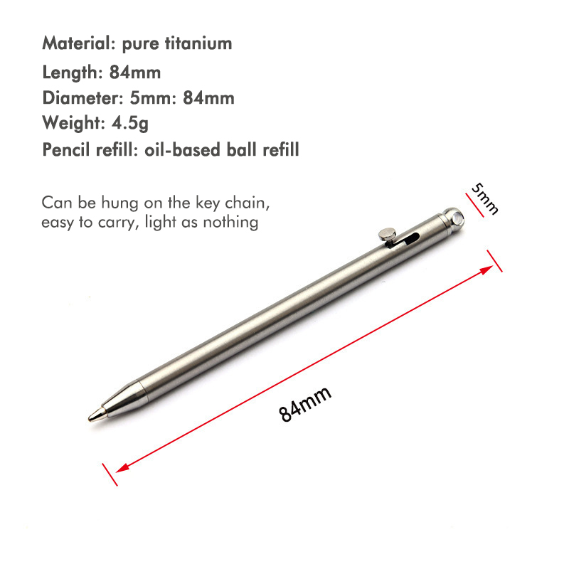 Puur titanium Mini Compact Bolt Pen Draagbare sleutelhanger Pen Draagbare reismetaal Balpen Ondertekening Feestcadeaus voor gasten