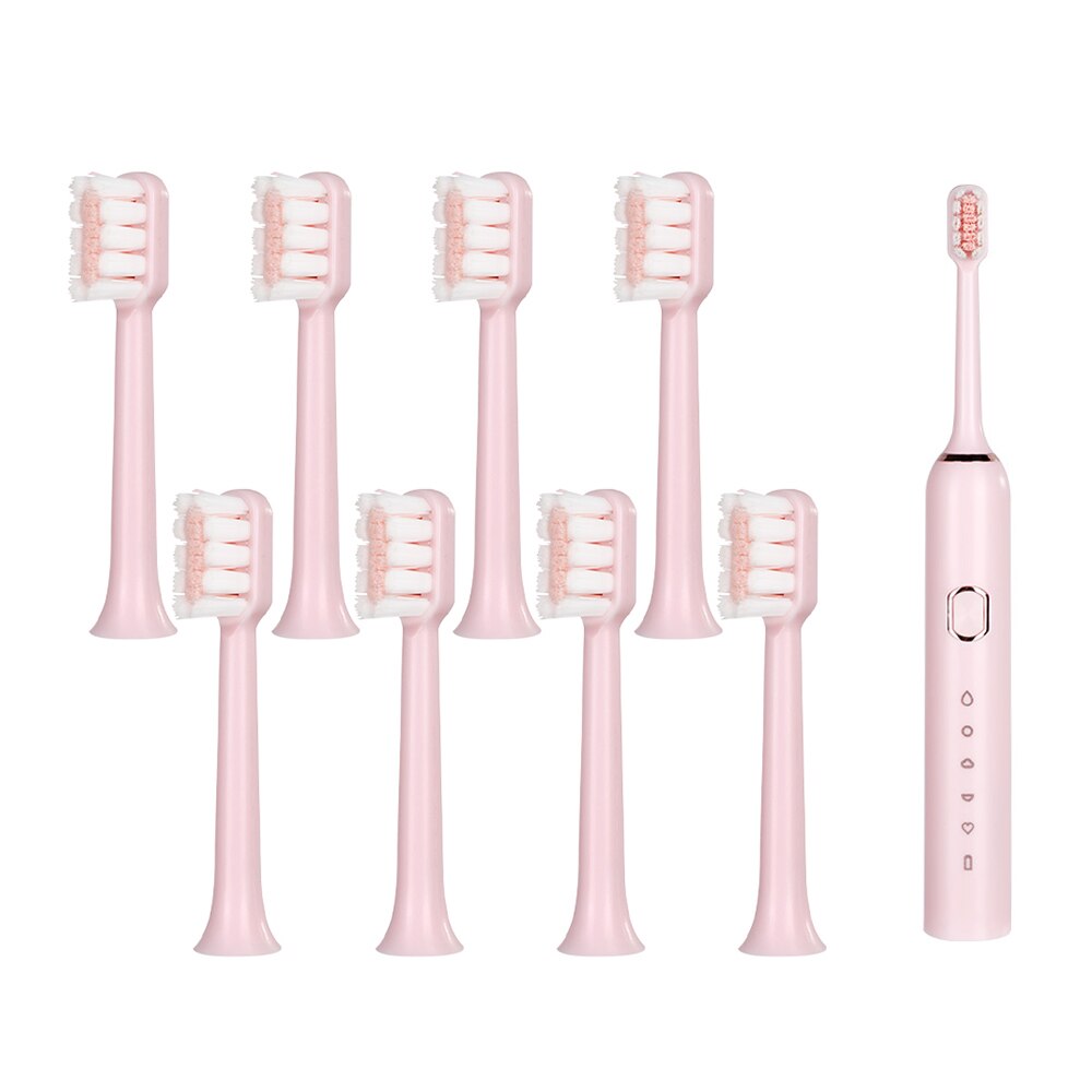 Intelligent Automatic Electric Toothbrush Adult 5 Modes Tooth Brush USB Charging Waterproof Tooth Whitening tooth Heads Set: 1set pink and 8TB